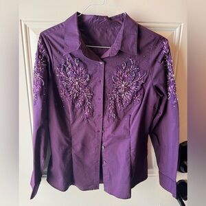 Embellished Purple Button-Up Shirt